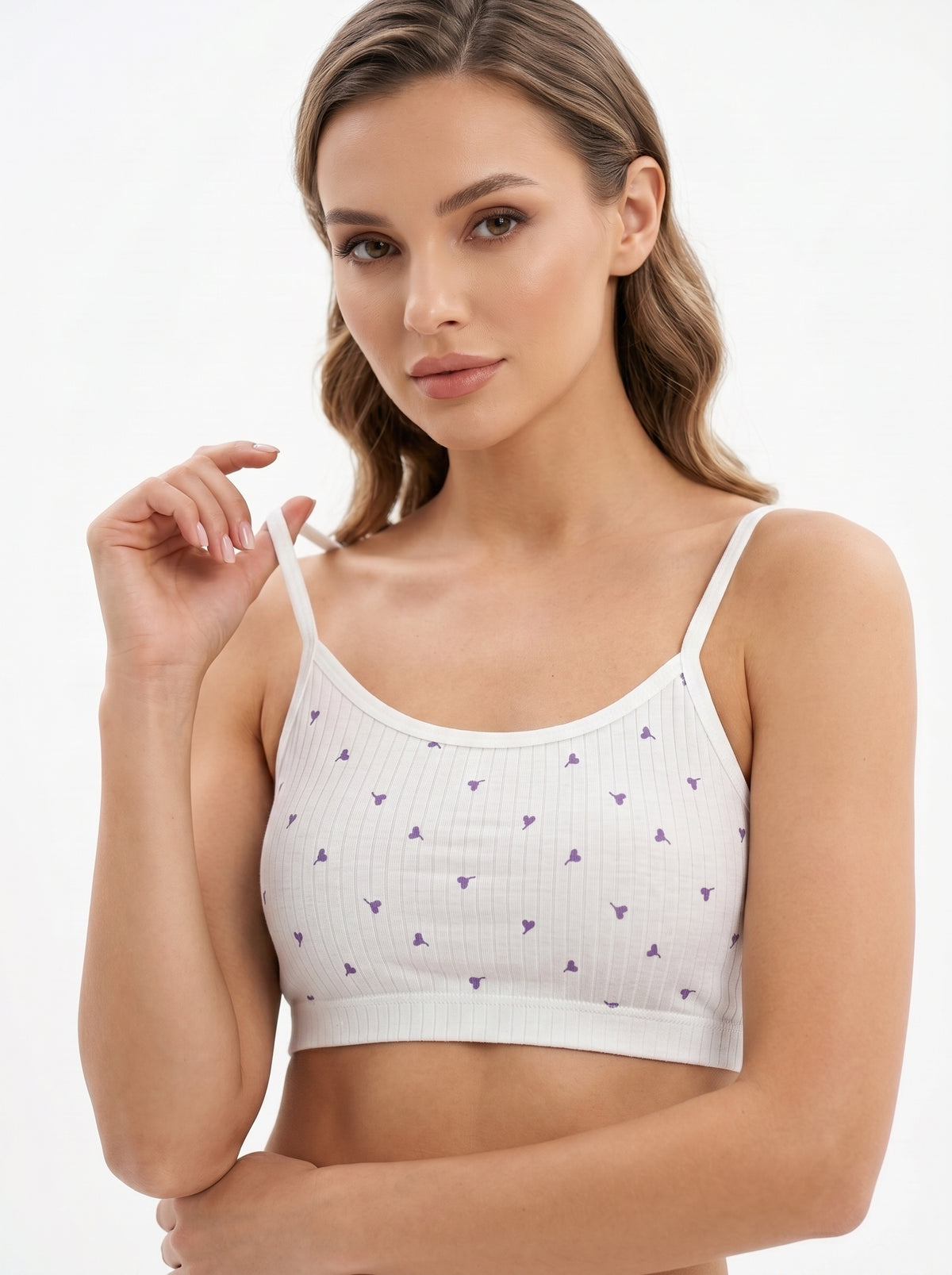 Printed Spaghetti Strap Camisole for Women | Soft Cotton Blend | Crop Top Inner | Pack of 1Women's Cute Printed Crop Camisole | Sleeveless Inner Top | Comfortable Daily Wear By Luna Pink