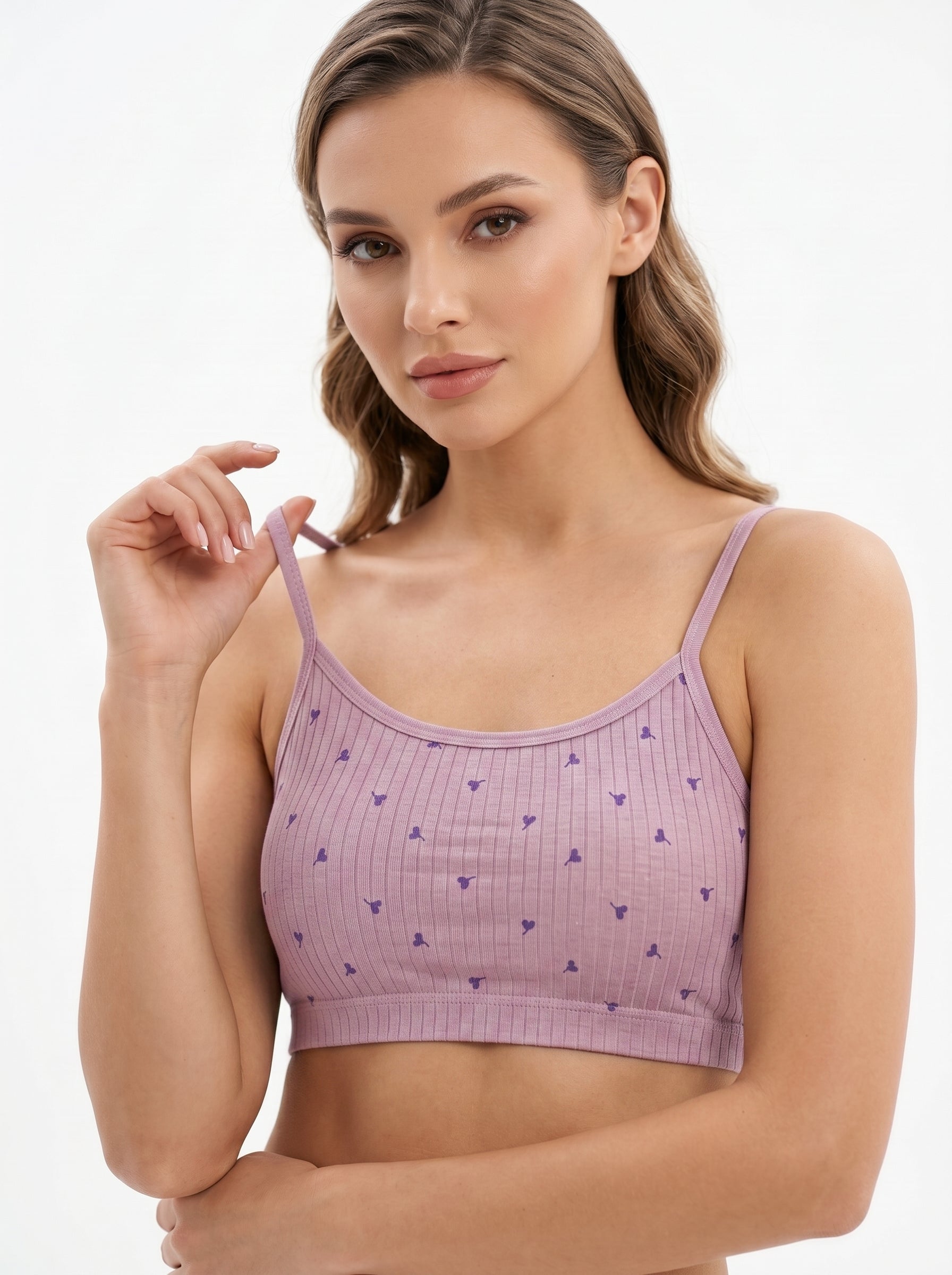 Printed Spaghetti Strap Camisole for Women | Soft Cotton Blend | Crop Top Inner | Pack of 1Women's Cute Printed Crop Camisole | Sleeveless Inner Top | Comfortable Daily Wear By Luna Pink