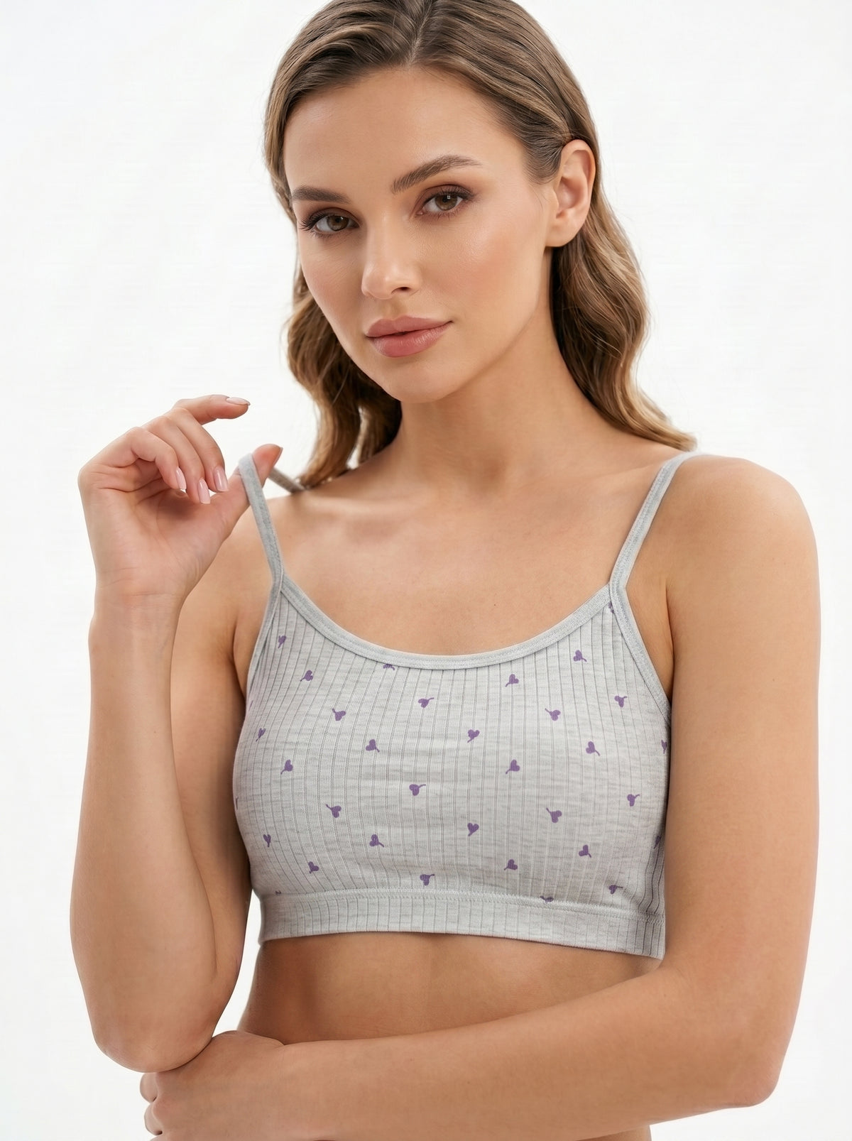 Printed Spaghetti Strap Camisole for Women | Soft Cotton Blend | Crop Top Inner | Pack of 1Women's Cute Printed Crop Camisole | Sleeveless Inner Top | Comfortable Daily Wear By Luna Pink