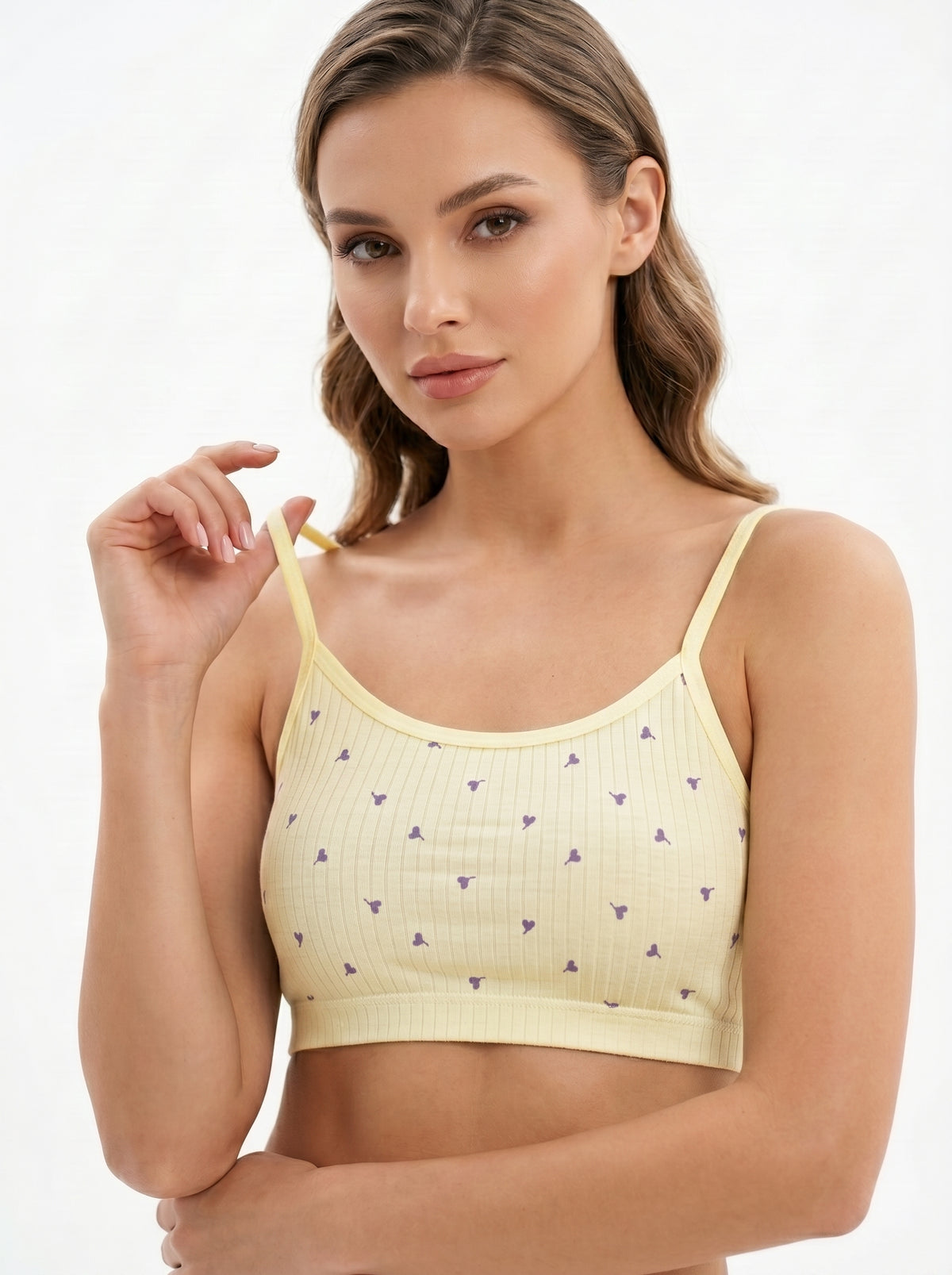 Printed Spaghetti Strap Camisole for Women | Soft Cotton Blend | Crop Top Inner | Pack of 1Women's Cute Printed Crop Camisole | Sleeveless Inner Top | Comfortable Daily Wear By Luna Pink