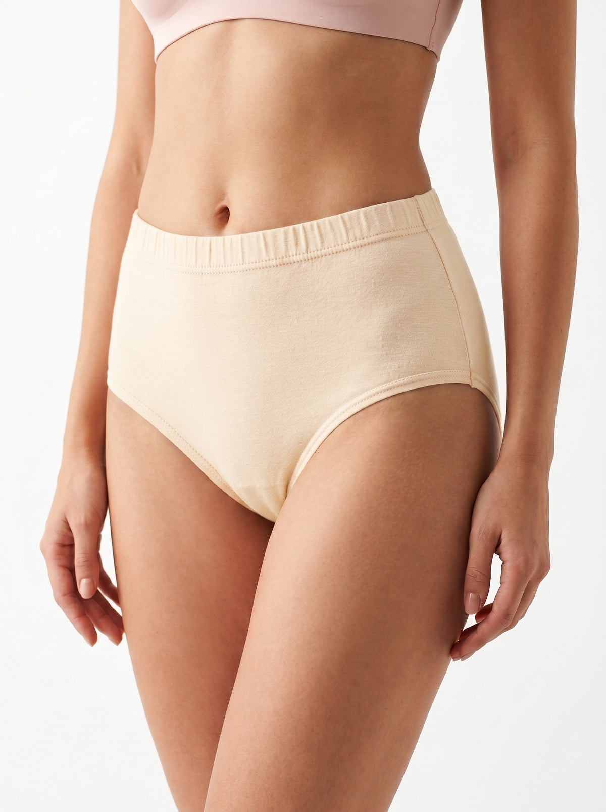 High-Waist Full Coverage Panty  High-waist design with full coverage for comfortable, all-day support.  Features a wide elastic waistband and smooth fabric for a no-visible-lines fit under any outfit