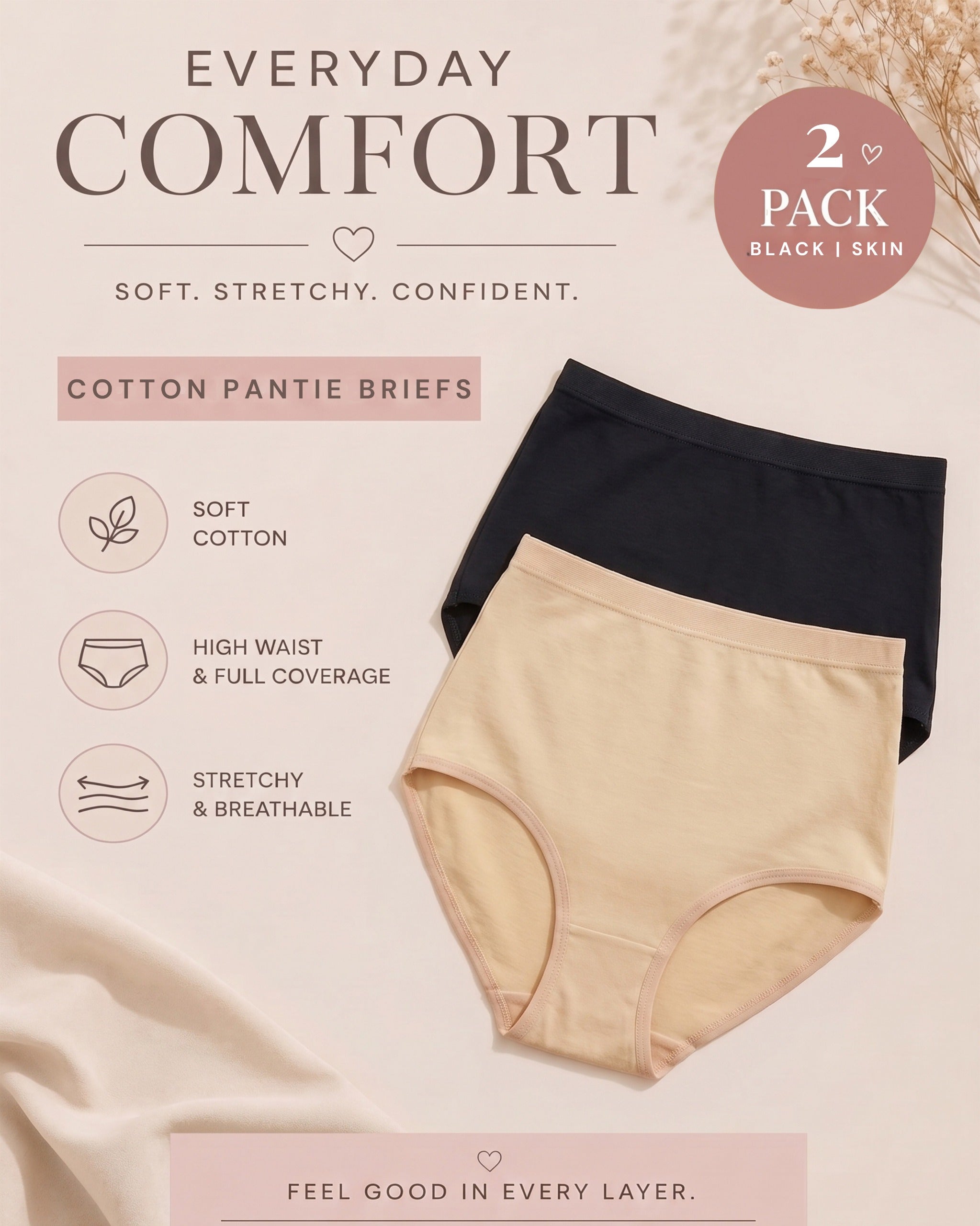 Pack of 2 &nbsp;Perfect for daily wear, these briefs provide comfortable coverage while allowing you to move freely throughout your day.