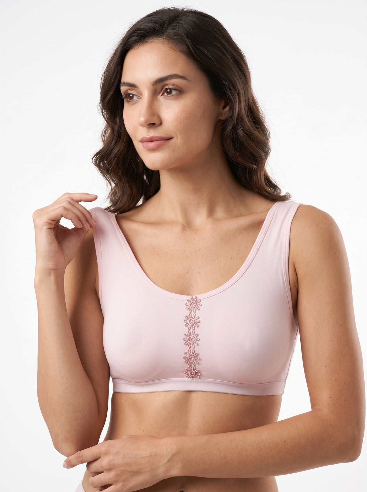 Full Coverage Cotton Bra Soft, breathable cotton with non-wired comfort for all-day wear.Features wide straps, floral front detail, and 4-hook back closure for perfect fit