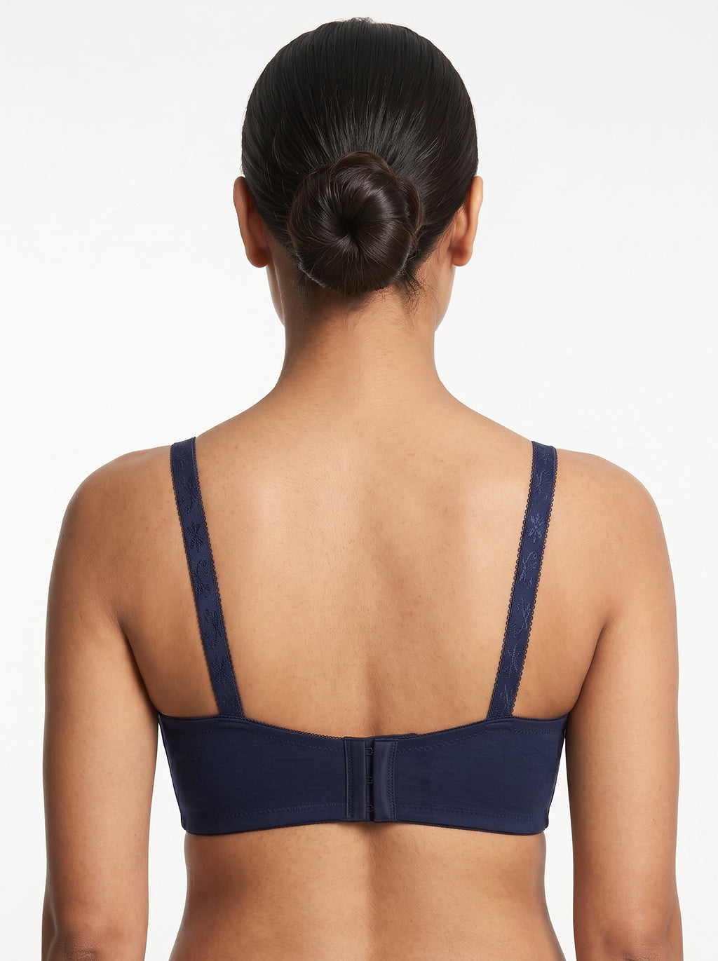 Full Coverage Embroidered Bra Non-wired design with full coverage cups and subtle embroidery for daily comfort.  Adjustable straps and 3-hook back closure provide secure support and a smooth fit under any outfit